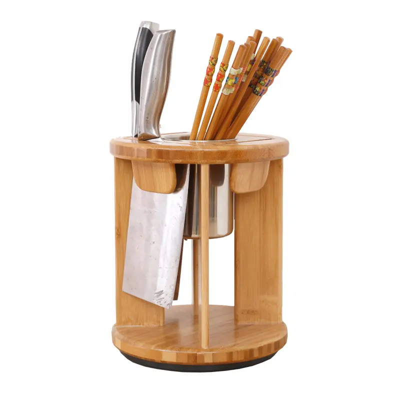 Bamboo kitchen knife seat circular rotary knife rest multi-function knife inserted cutlery Chopsticks/Spoon holder