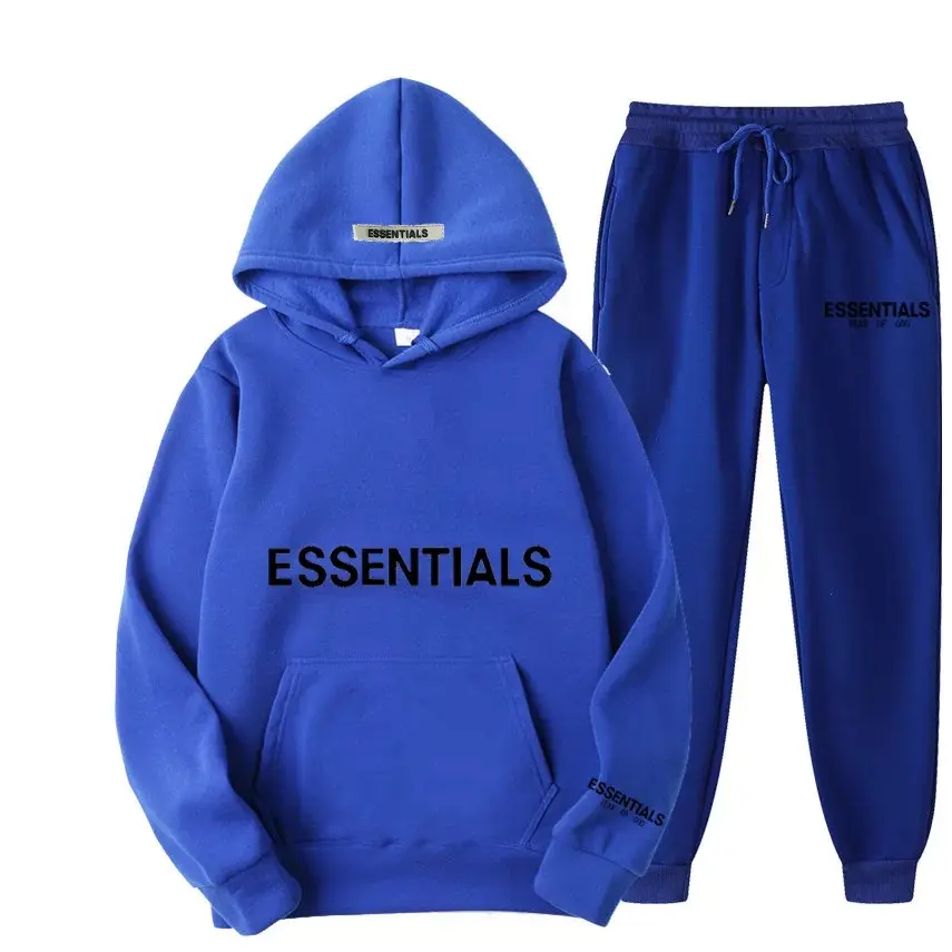 Mannen Mode Hoodie Essentiële Afdrukken Sweatshirt En Broek Effen Kleur Trainingspak Set Sprint En Herfst Fleece Hooded