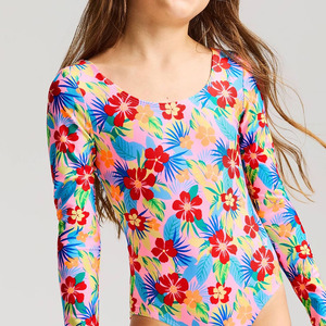 Maillots de bain pour filles à manches longues, résistants au soleil, avec un imprimé hawaïen mignon et un design de haute qualité, maillots de bain pour enfants en nylon personnalisés - Product Image 2