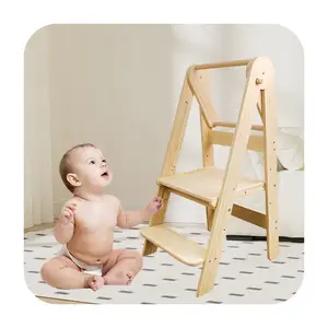 Çocuk mobilyası özel logo bebek ayarlanabilir yemek masası sandalyesi katlanabilir çocuklar besleme ahşap bebek sandalyeleri