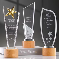 Coupe de récompense en verre gravée personnalisée avec base en bois pour la remise des diplômes, récompenses scolaires, étudiants et enseignants, trophée en cristal