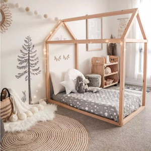 Cama Montessori de Madera de Pino Maciza con Estructura de <span class=keywords><strong>Casa</strong></span> para Niños Pequeños, Refugio Creativo para Dormir, Segura según Normas ASTM - Product Image 2