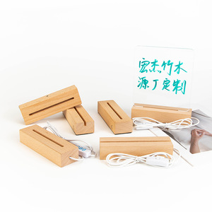 DIY <b>Desk</b> Calendar 3D Acrylic LED Rectangle Beechwood Base Warm White USB Powered Tap Control Night Light - Product Image 3