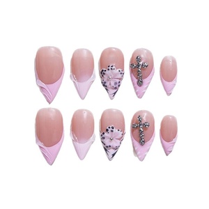 Hot Girl Pink Flower 3D Nib Pen Estilo francés Acrílico <span class=keywords><strong>Uñas</strong></span> postizas Hecho a mano Square Press <span class=keywords><strong>Uñas</strong></span> 10PCs Set Diseñador al por mayor - Product Image 5
