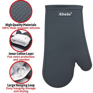 Une paire de texture tissée silicone <span class=keywords><strong>anti</strong></span>-dérapant gris résistant à la <span class=keywords><strong>chaleur</strong></span> cuisson coton gants de four cuisine <span class=keywords><strong>barbecue</strong></span> gants de four - Product Image 2