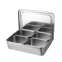 Boîte de rangement multi-compartiments intégrée en acier inoxydable pour ingrédients de cuisine et poudre de glace, design à grille DX-046