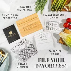 Bamboo Recipe Card <b>Storage</b> <b>Box</b> With 50 Cards And Dividers Kitchen Organization Desktop Display <b>Box</b> - Product Image 1