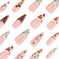 Faux ongles Lefan 3D imprimé léopard zèbre style français, portables, extra-longs, motif fleur de cerisier, qualité export