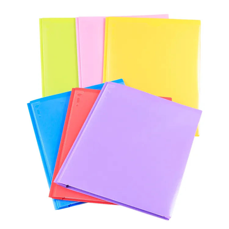 Assorted Solid Color 3-Prong File Folder Plastic Portfolio 2 Pockets 3 Hole 2 Card slot Document Protector Sheet