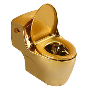 Cuvette de toilette en céramique de forme ronde, couleur or massif, norme européenne, WC en céramique dorée - Product Image 3