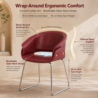 Chaise de salle à manger rembourrée avec dossier incurvé et base en métal rouge pour salle à manger et cuisine