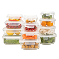 Moderne glanzende rechthoekige glazen magnetronbestendige lekvrije lunchbox met opklapbaar deksel, multifunctionele maaltijdvoorbereidings- en voedselbewaarbak