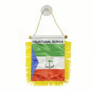 Drapeau fanion personnalisé de la Guinée équatoriale en satin, imprimé numériquement, mini-drapeau de voiture avec pompons jaunes en polyester et plastique - Product Image 1