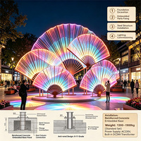 Patung Kipas Lipat LED Stainless Steel untuk Luar Ruangan, Pencahayaan Landmark RGB Berubah Warna untuk Taman Hiburan dan Pusat Perbelanjaan