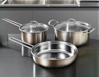 Ensemble de cuisine trois pièces en gros pour fabricants – Ustensiles de cuisson pour la maison : marmite, casserole à lait, poêle à frire – Coffret cadeau avec couvercles transparents style coréen