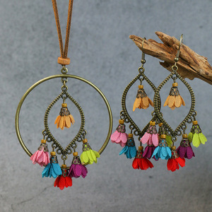 Ensemble collier et boucles d'oreilles géométriques bohèmes en alliage plaqué bronze antique, bijoux de fête pour femmes - Product Image 1
