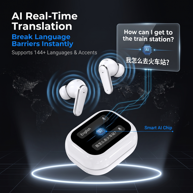 Touch Screen Blue Tooth Earphones AI Real-time Translator TWS Wireless Headset for International Business