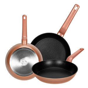 Modern Copper Ceramic Non-Stick Fry Pan <b>Set</b> 3-Piece Aluminum Base Bakelite Handle <b>Induction</b> Compatible Glass Cover <b>Cookware</b> - Product Image 1