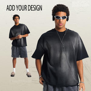 T-shirts en coton 100% de haute qualité, col montant personnalisé, t-shirt noir pour homme, t-shirts unis surdimensionnés, vêtements pour la vente en gros - Product Image 2