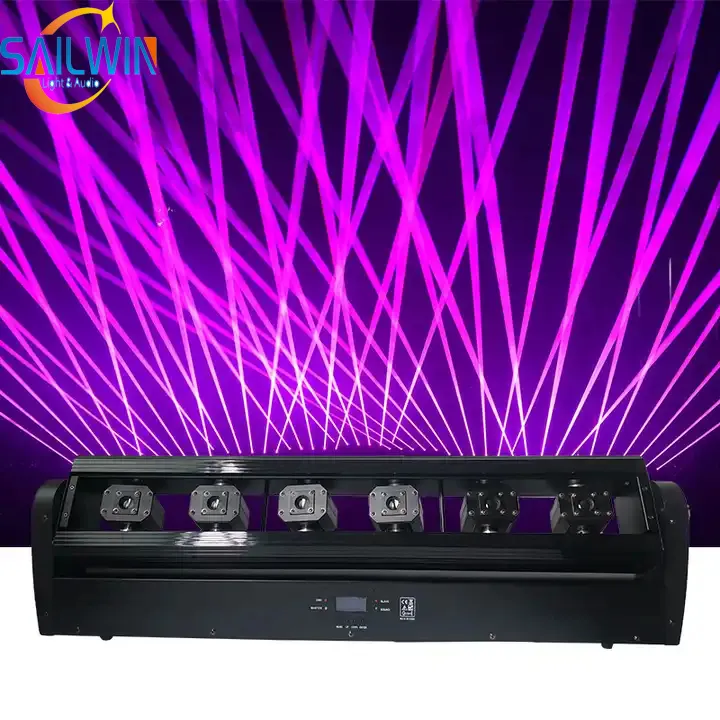 Professional DMX512 DJ Stage Effect Lighting Projector 6 eye 6X500mW RGB 3in1 Laser Moving Head Bar Beam Light for Wedding Party
