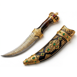 Couteau droit décoratif avec manche en ivoire, inscription arabe, lame en acier inoxydable et incrustation de pierres précieuses, OEM - Product Image 1