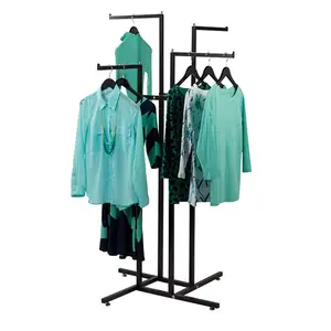 4 weg Kleidung Display Rack Für Bekleidungs-shop mit Gerade Arme (Schwarz)