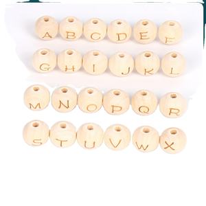 Perles en bois 14mm faites à la main, 26 lettres anglaises sculptées, perles rondes en vrac pour la fabrication de bijoux, style couleur bois naturel - Product Image 2
