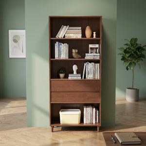 Modern Wood Bookcase 5-Tier With Back Panel <b>Storage</b> <b>Unit</b> For Living Room Home Furniture - Product Image 4