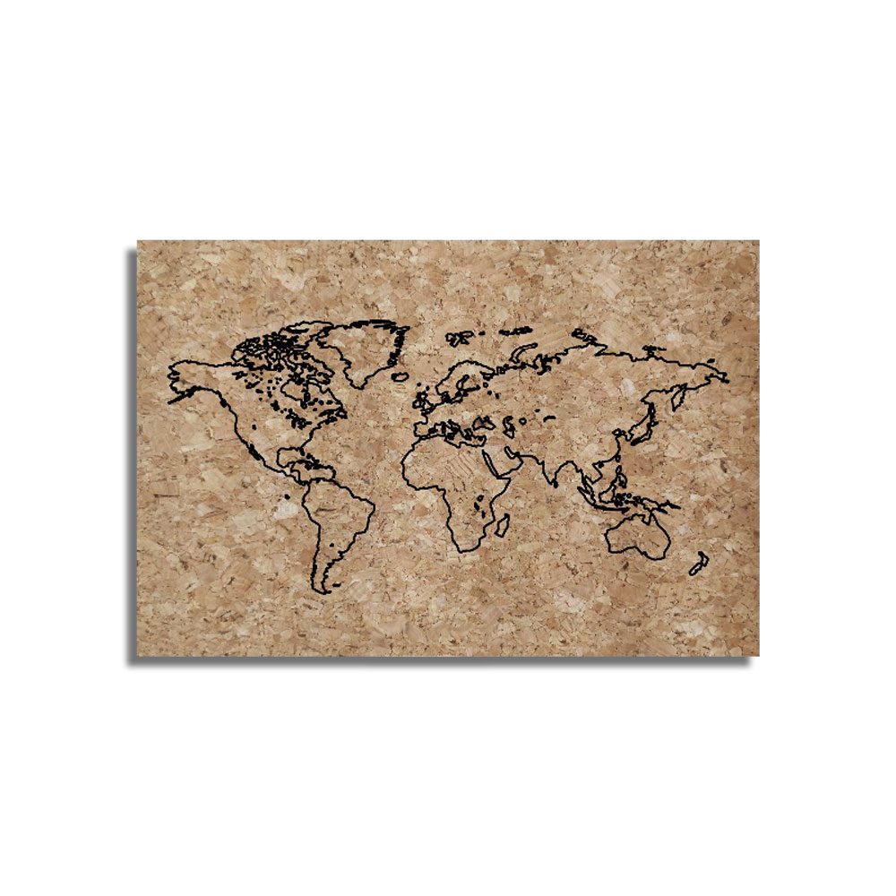 Wood Veneer Cork and Memo Board Hot Sale Custom World Map Art Wall Art Message Board Home Decor, bulletin Board 4C - CMYK