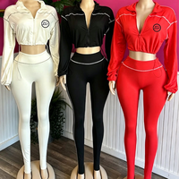 Ensemble de survêtement 2 pièces pour femme : Veste zippée coupe-vent et legging, idéal pour l'entraînement en salle de sport, avec logo personnalisé, adapté aux femmes de grande taille