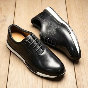Baskets décontractées rétro pour hommes, en cuir véritable, à enfiler, à talon bas, à plateforme, vertes, taille 38-47 - Product Image 3
