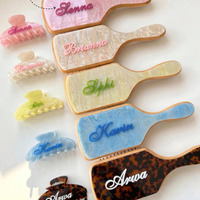 Brosse à cheveux en acrylique UME personnalisée avec nom, motif ciel étoilé, en bambou, et pinces à cheveux en acétate de cellulose – Accessoire capillaire pour cadeau ou occasion spéciale