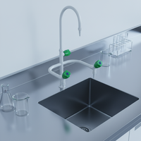 Robinet de laboratoire 3 voies en alliage poli, design minimaliste, à suspendre, pour mobilier de laboratoire chimique scolaire