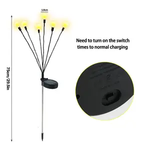 6 LED 8 LED Round Painel Solar Outdoor Impermeável Vento Firefly Garden Lamp Solar Fireworm Light