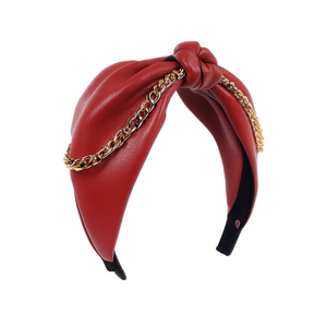 Diadema de PU para mujer con nudo y cadena, ajustable, informal, accesorio de moda para el cabello - Product Image 1