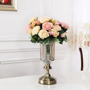 Sıcak satış Vintage stil bronz masa üstü cam alaşımlı vazo ev dekorasyonu için düğün dekor