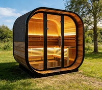 Sauna Premium Villa Barrel Kayu Cemara Karbonisasi Sauna Uap Luar Ruangan Dengan Lampu LED Hangat Tahan Cuaca Mendukung OEM