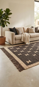 Tapis de couloir en laine et jute tissé à la main |   Tapis de couloir géométrique tribal noir et beige pour l'entrée de la maison, style bohème, sud-ouest, ferme - Product Image 2