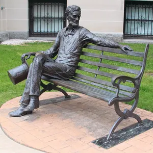 outdoor decoration life size copper figure statue garden bronze man sculpture sitting on bench