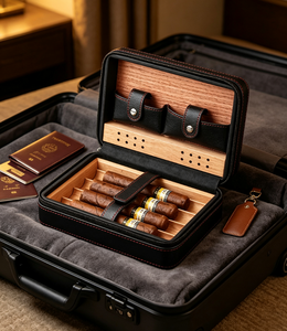 Humidor de Viaje de Lujo de Alta Gama, de Cuero y Madera de Cedro, para Cigarros, Mantiene la Temperatura y la Humedad, Portátil y Personalizable - Product Image 1