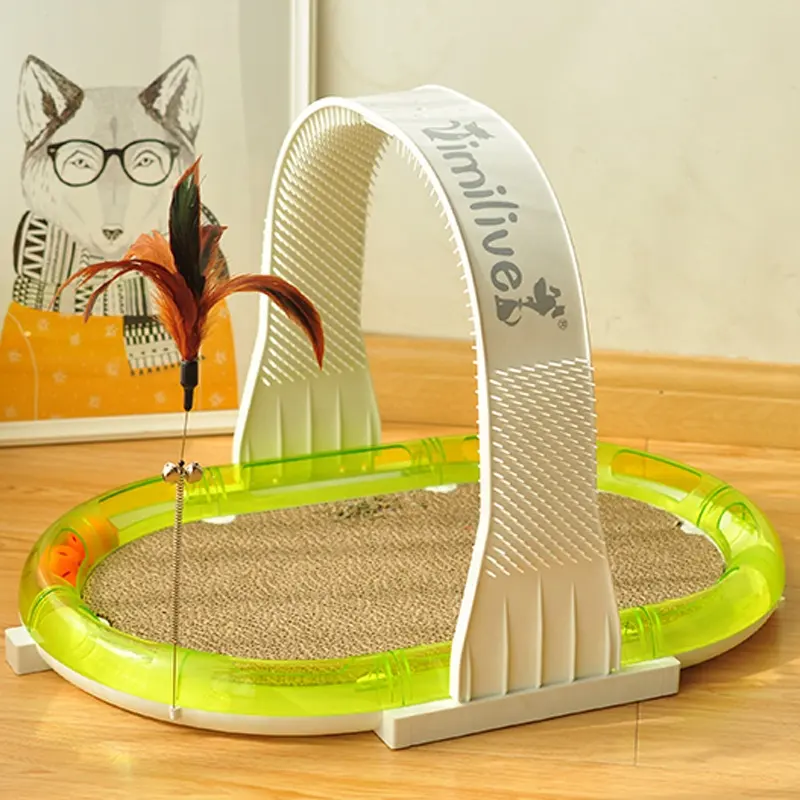 imilive New Invention All In One with Balls Corrugated Paper Scratcher Pet Cat Feather Funny Stick Scratching Board Toy