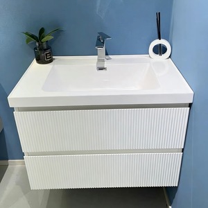 Meuble de salle de bain en céramique blanc simple et luxueux avec lavabo intégré - Product Image 2