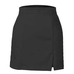 Falda corta de gamuza negra sexy de cintura alta con abertura y corte A para mujer, ideal para otoño e invierno - Product Image 6