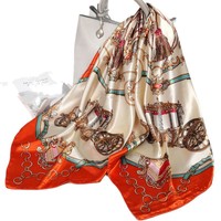 Foulards carrés en satin de soie polyester pour femmes, avec logo personnalisé du fabricant et impression numérique