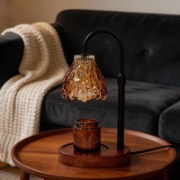 Lampe chauffe-bougie à intensité variable avec verre brun et base en bois, lumière de bougie réglable pour une ambiance douillette dans la chambre et la maison