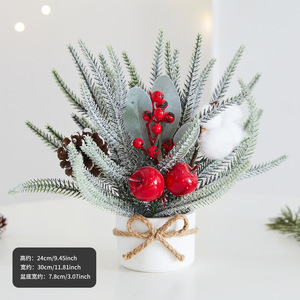 36CM <b>Small</b> <b>Artificial</b> <b>Christmas</b> <b>Tree</b> Realistic Pine Branch with Berries & Burlap Base Holiday Tabletop Ornament - Product Image 6