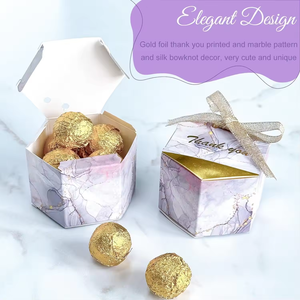 <strong>Marble</strong> Hexagonal Gift Boxes Ribbon Embossment Recycled Material <strong>Chocolate</strong> Treats for Wedding Baby Shower Birthday Decorations - Product Image 4