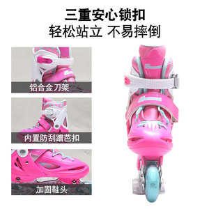 Patines en línea ajustables para niños, ruedas de goma azules y rosas, forro de malla, zapatos de entrenamiento para niños - Product Image 3