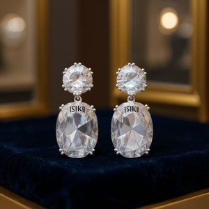 Orecchini pendenti in cristallo d'oro bianco Isimi, gioielli di lusso da donna per feste, con montatura a griffe, a forma di goccia d'acqua ovale E490 - Product Image 2