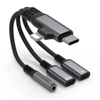Cable Divisor de Audio Tipo C 3 en 1, Plug and Play, con Trenzado de Nailon, Mini Cable para Teléfono, Juegos, Transmisión en Vivo, Música